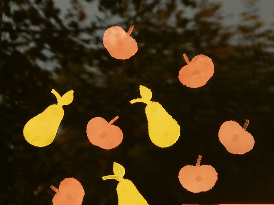 apple, pear, tinker, window, red, yellow, autumn, fruit, nature HD wallpaper