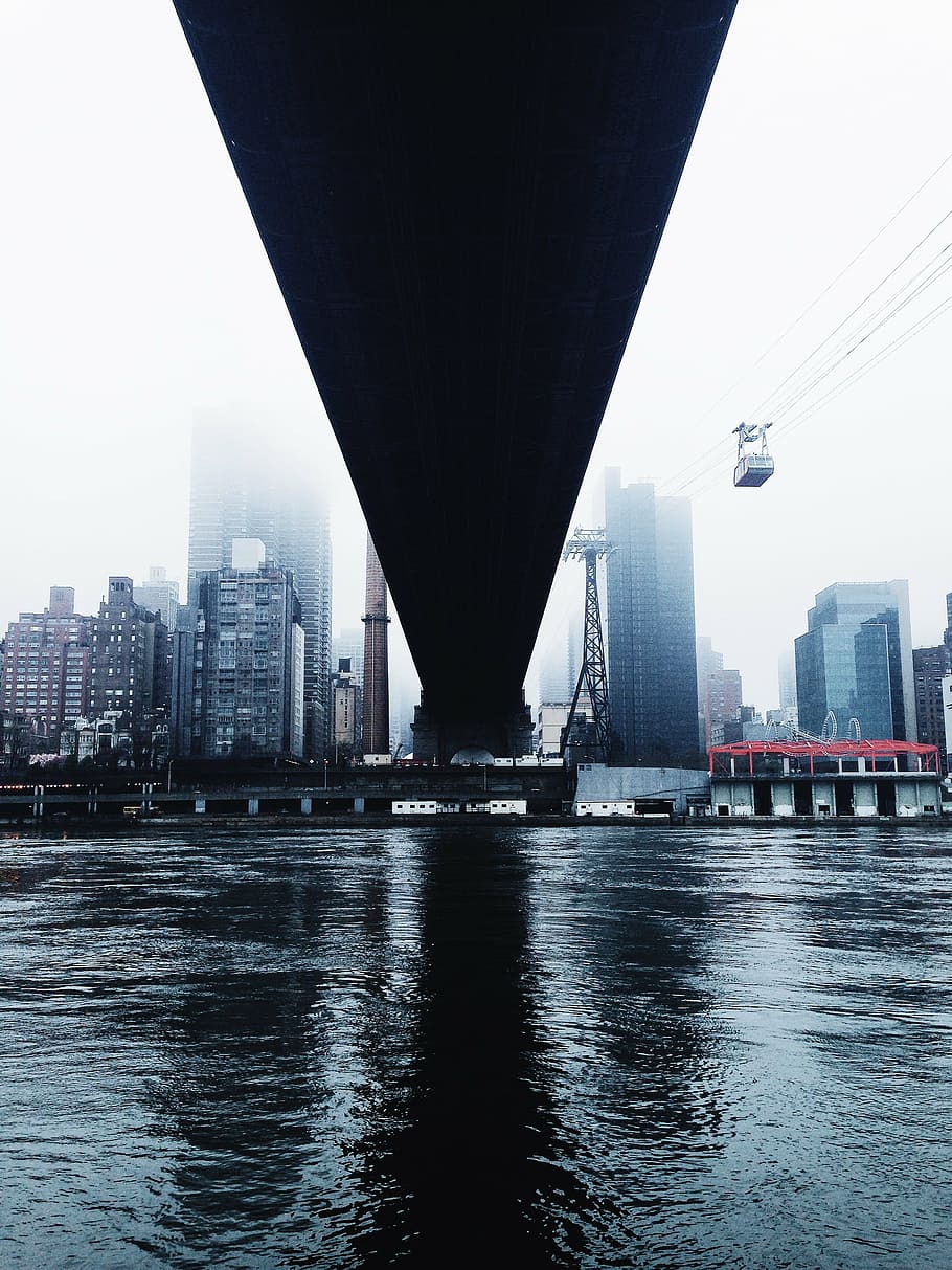 architecture, bridge, buildings, cable car, city, river, urban HD wallpaper