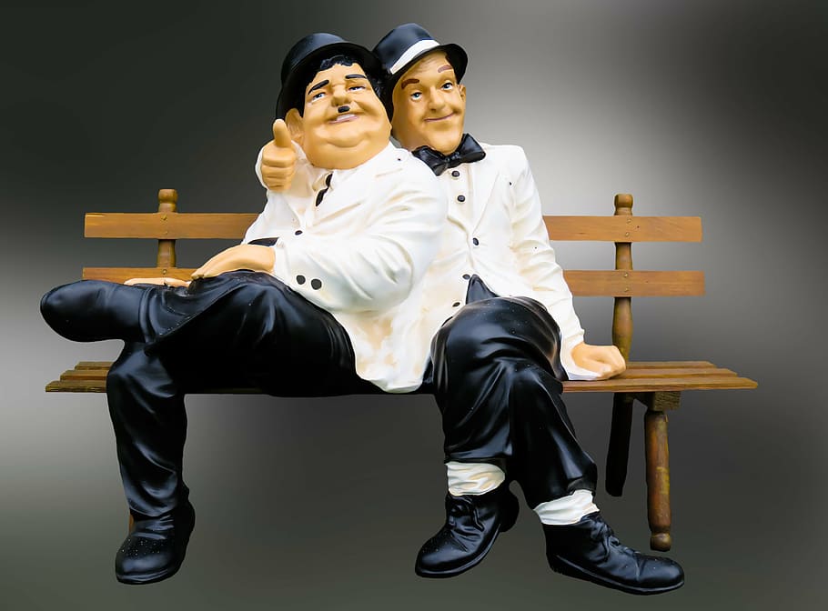 two men sitting on bench figurine, figures, thick and stupid, HD wallpaper