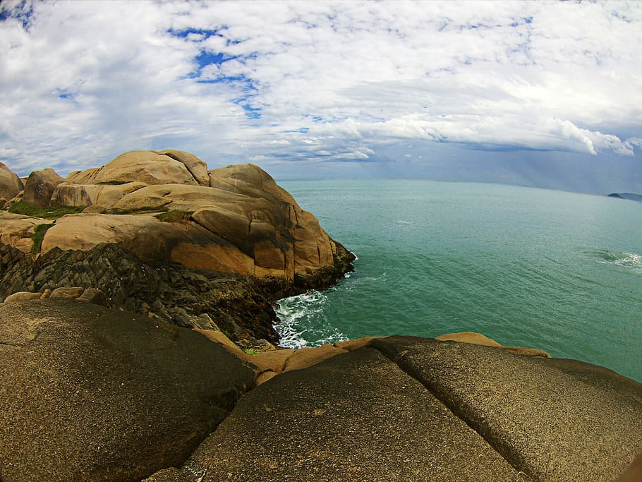 Florianopolis, Santa Catarina, Rocks, ocean, sky, water, sea, HD wallpaper