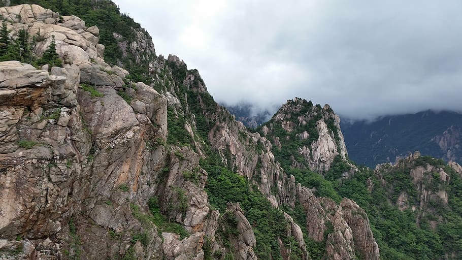 bird's eye view of gray mountain, mt seoraksan, rock, gangwon do, HD wallpaper