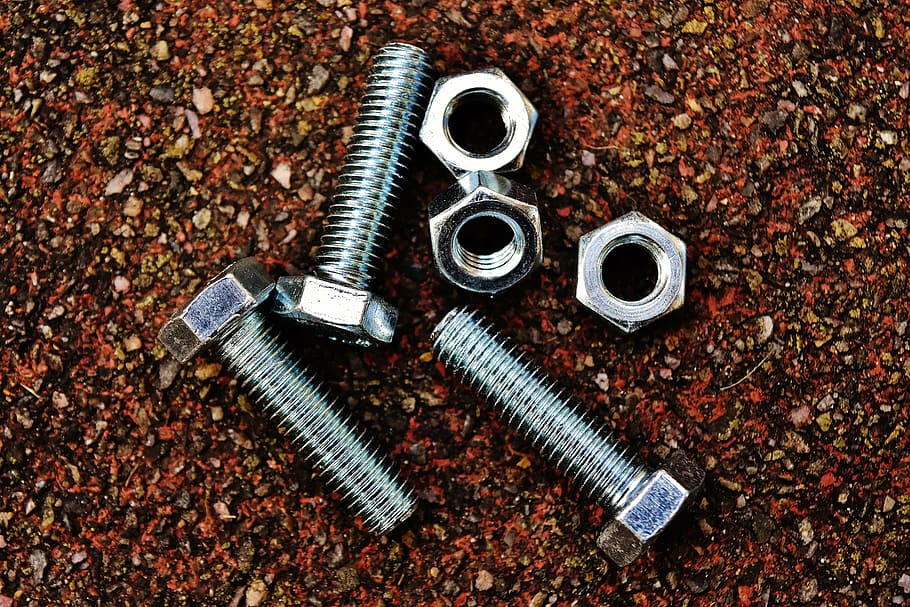 gray screw bits, nuts, hex bolt, construction material, silver HD wallpaper