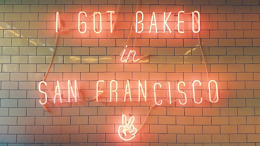 turned on neon light signage, i got baked in San Francisco neon signage, HD wallpaper