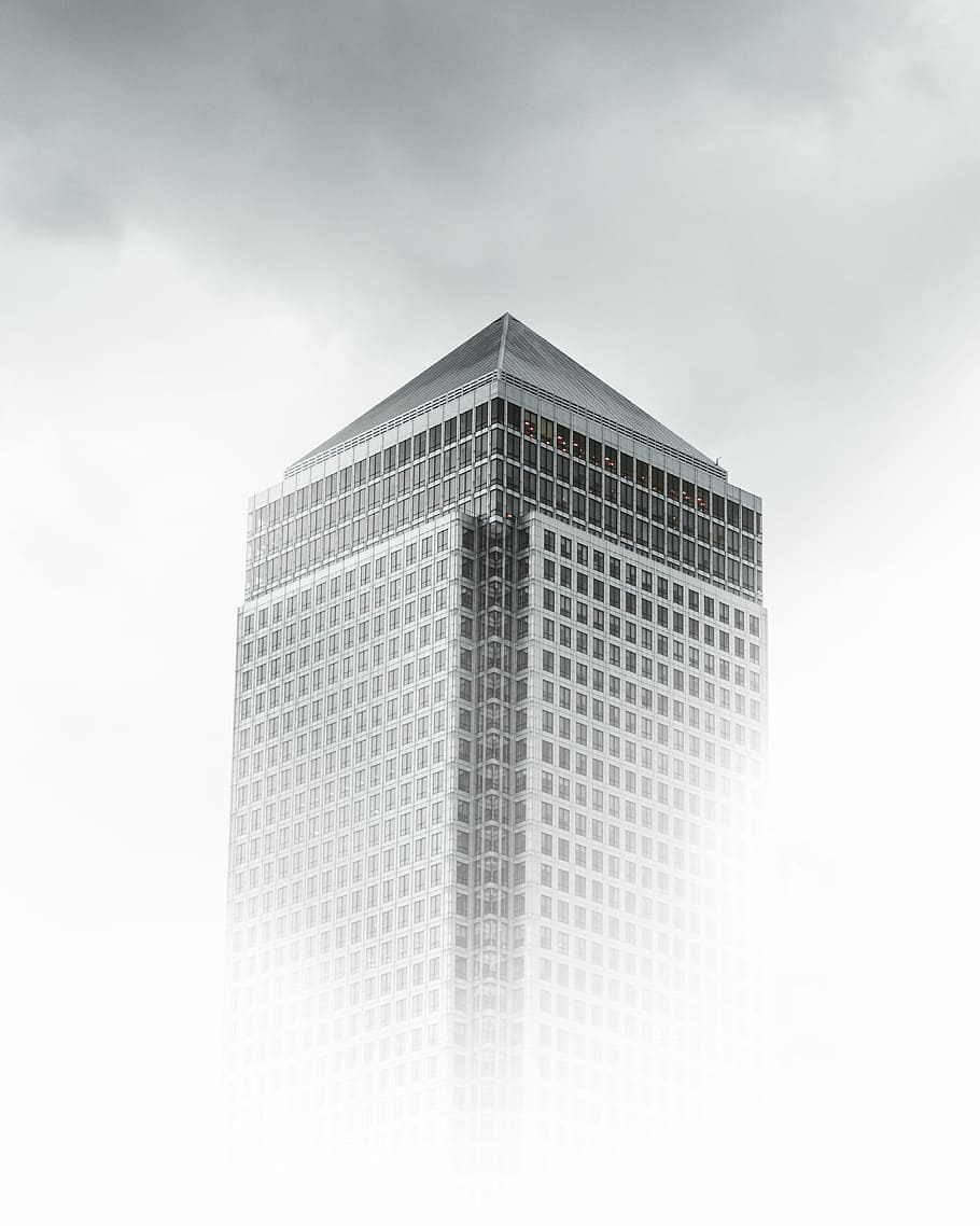 worm's-eye view photography of white and gray concrete building under cloudy sky, aerial photography of high-rise building HD wallpaper
