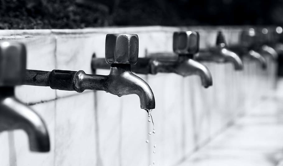 bathroom, black-and-white, drops, tap, taps, water, water drops HD wallpaper