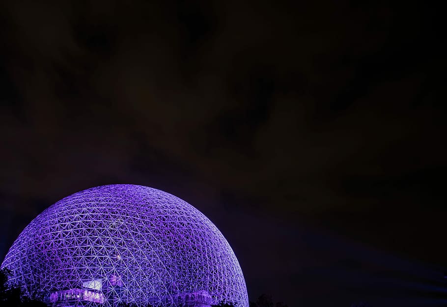 purple dome illustration, untitled, sphere, night, sky, building HD wallpaper