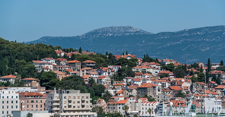 split, croatia, architecture, mountains, landscape, mediterranean HD wallpaper