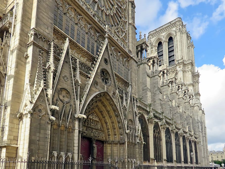 paris, notre-dame, north side, tower, portal, transept, sculptures, HD wallpaper