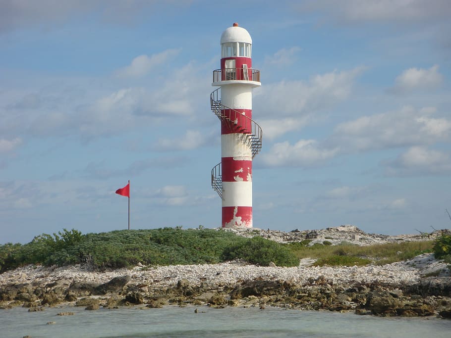 Lighthouse, Cancun, Caribbean, Building, cloud - sky, day, beach HD wallpaper