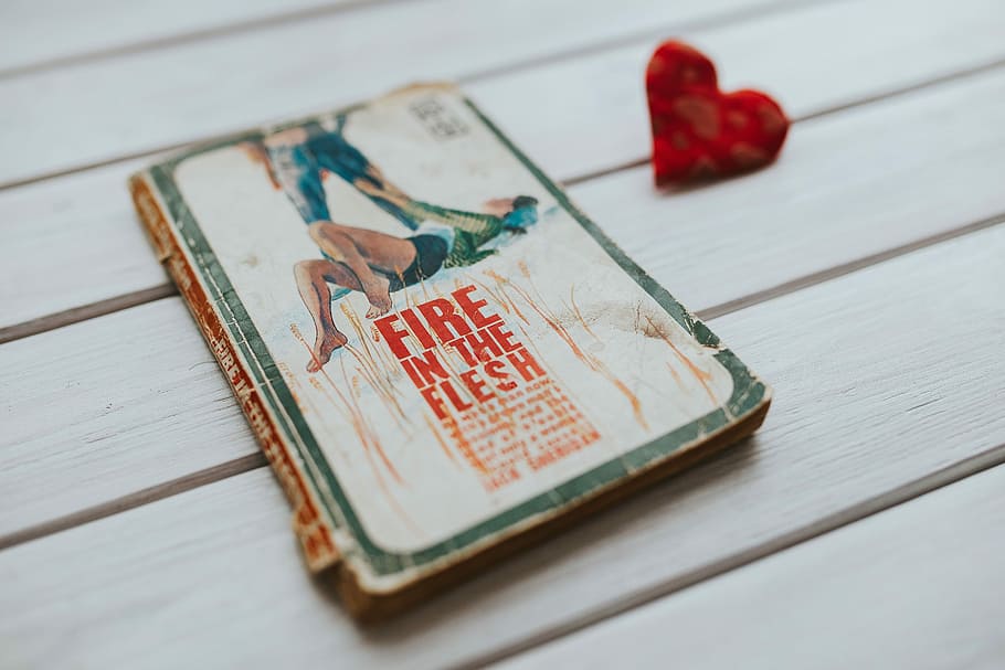 Little red heart with an old book, reading, love, pages, currency HD wallpaper
