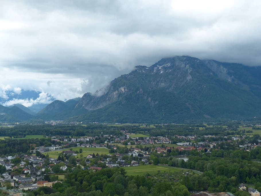 unterberg, geiereck, mountain, alpine, salzburg, austria, clouds, HD wallpaper