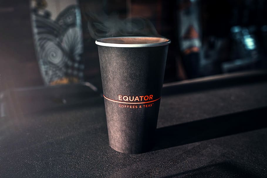 black disposable cup, black Equator paper cup, coffee, drink