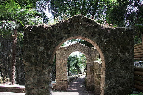 park, trees, garden, generously, romantic, arch, archway, bricked HD wallpaper