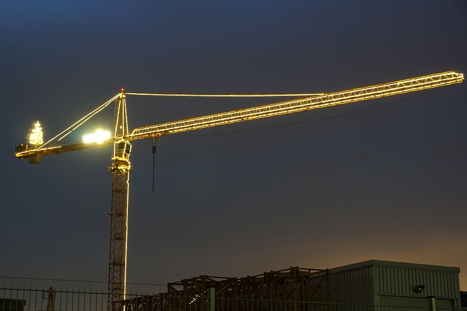 crane, construction, driver's cab, baukran, site, construction work