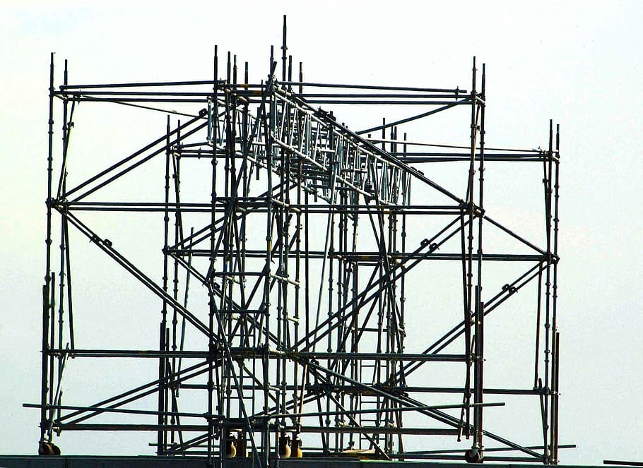 scaffolding, steel, work, built structure, architecture, construction site HD wallpaper