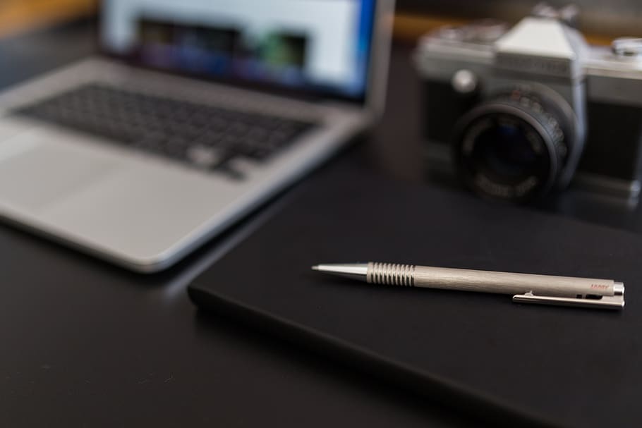 notebook, pen, macbook, laptop, computer, camera, dslr, technology HD wallpaper