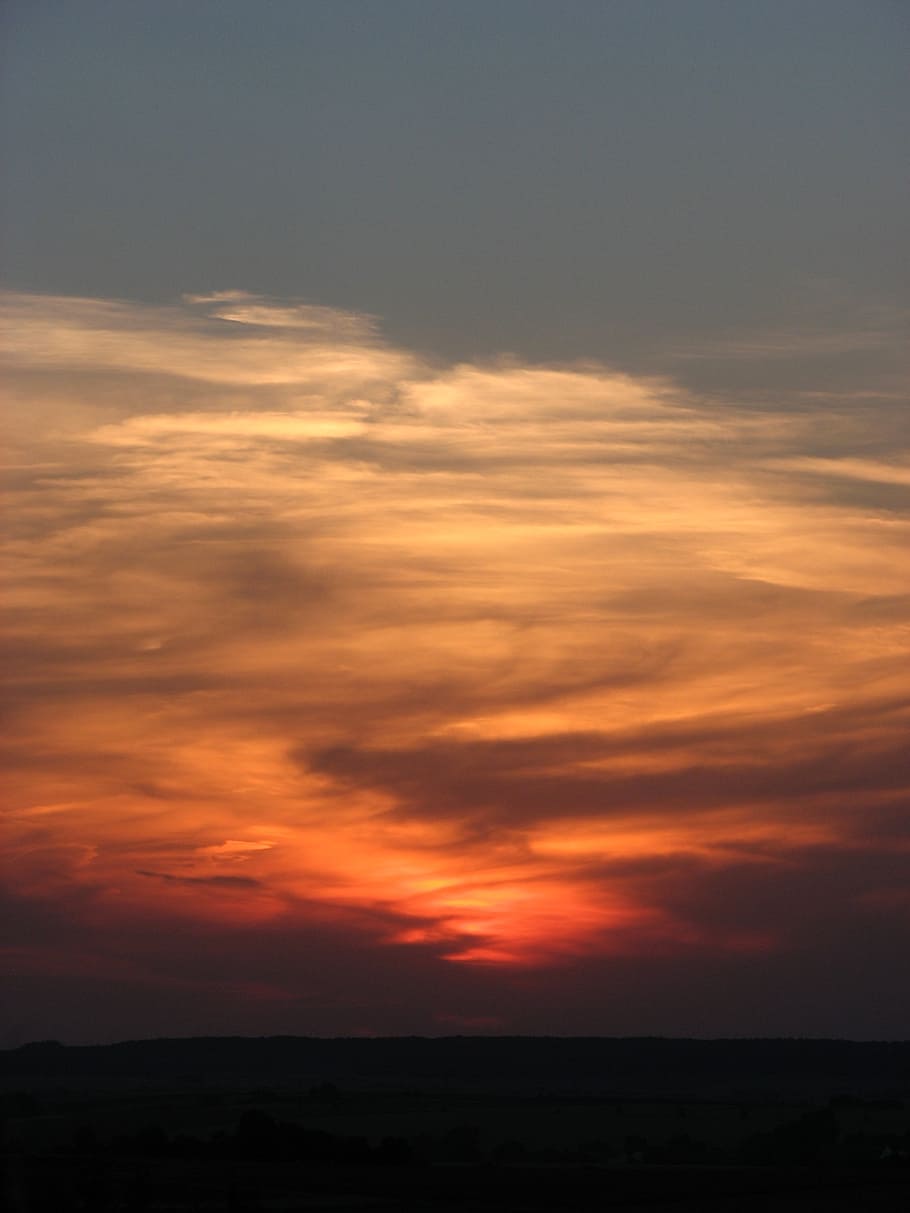 evening, red, sunset, sky, clouds, dusk, orange, mood, evening sky HD wallpaper