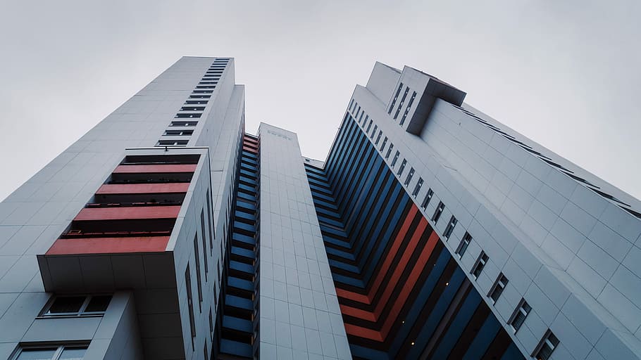 low angle photography of building, low-angle photography of gray building HD wallpaper