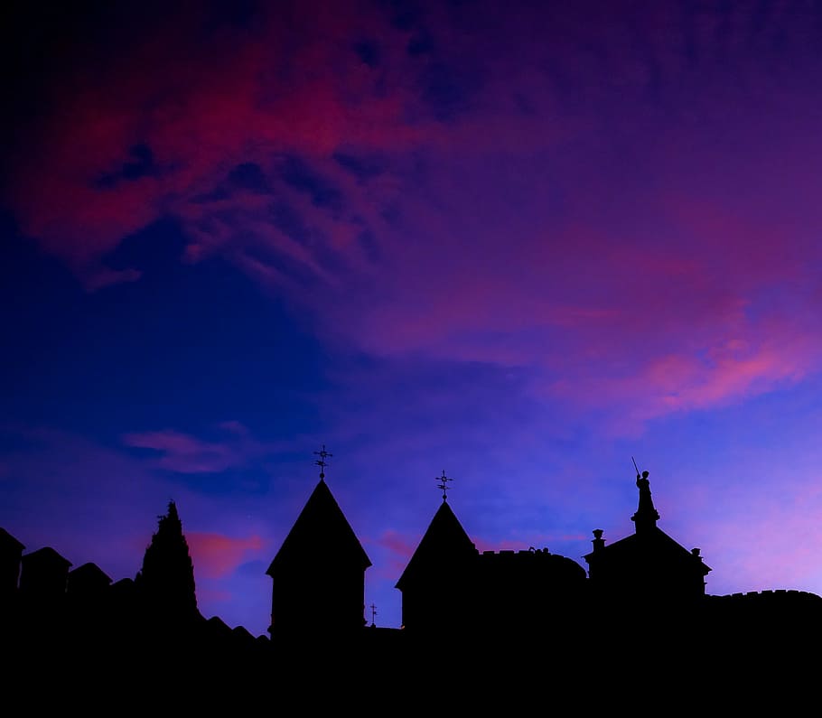 silhouette of buildings, mill, windmill, sky, renewable energy HD wallpaper