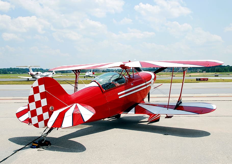 red and white monoplane during daytime, airplane, aircraft, travel, HD wallpaper