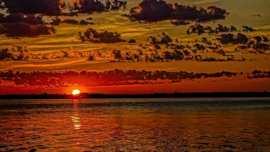 Dawn, Sun, River, Clouds, Orange, nature, sunset, sea, scenics HD wallpaper