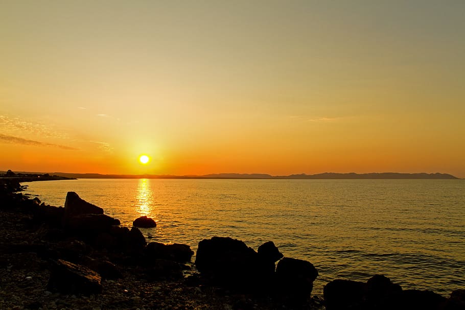 Dawn, Bay, Almeria, sunset, silhouette, sea, nature, scenics HD wallpaper