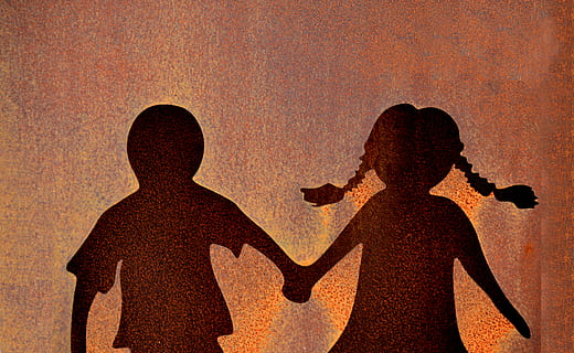 silhouette of boy and girl holding hands illustration, children HD wallpaper