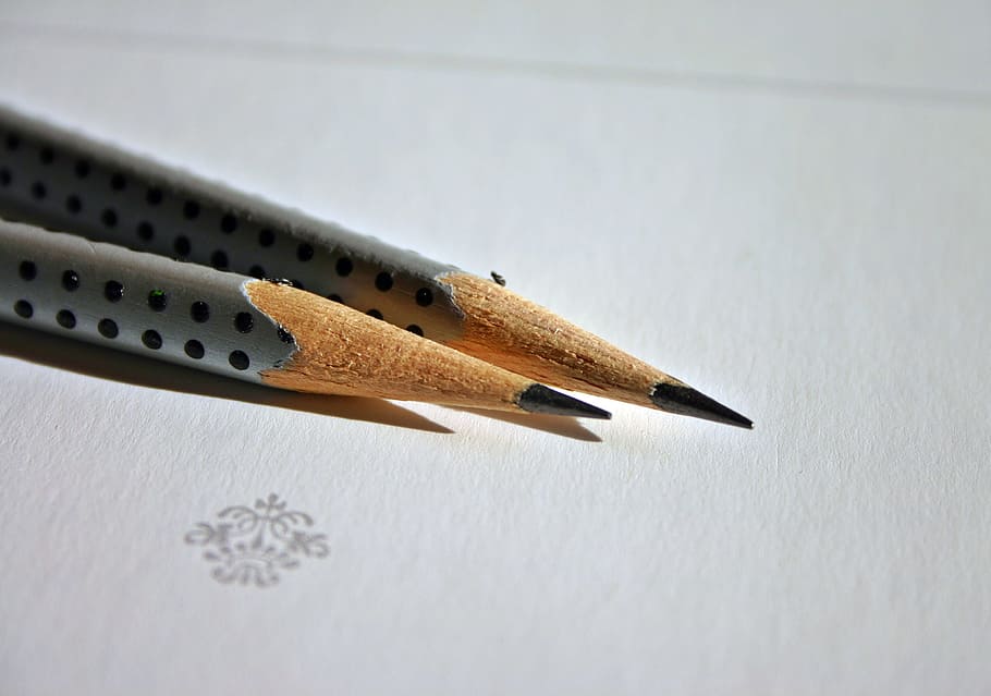 two gray pencils with white paper, leave, notes, draw, office accessories HD wallpaper