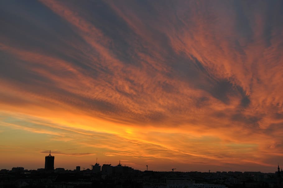 City, Sunset, Clouds, Sky, orange color, cloud - sky, architecture HD wallpaper