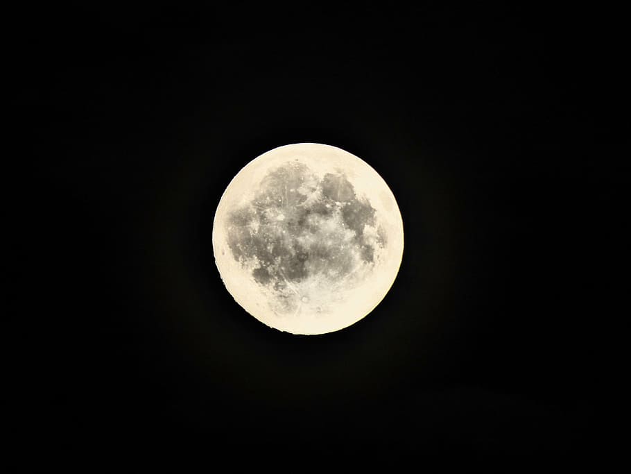 full moon, night, sky, mood, clouds, cloudscape, covered, romantic HD wallpaper