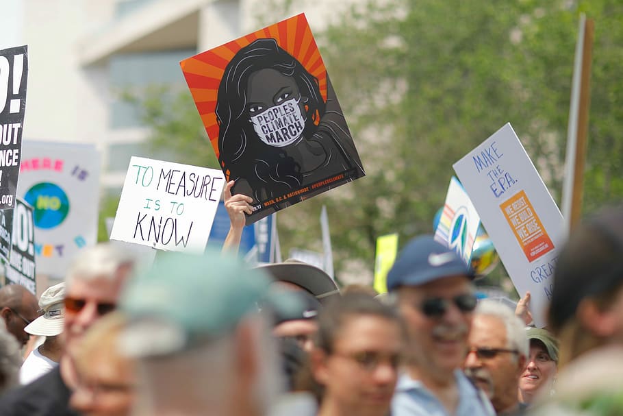 people gather holding banners protesting near building, people protesting HD wallpaper