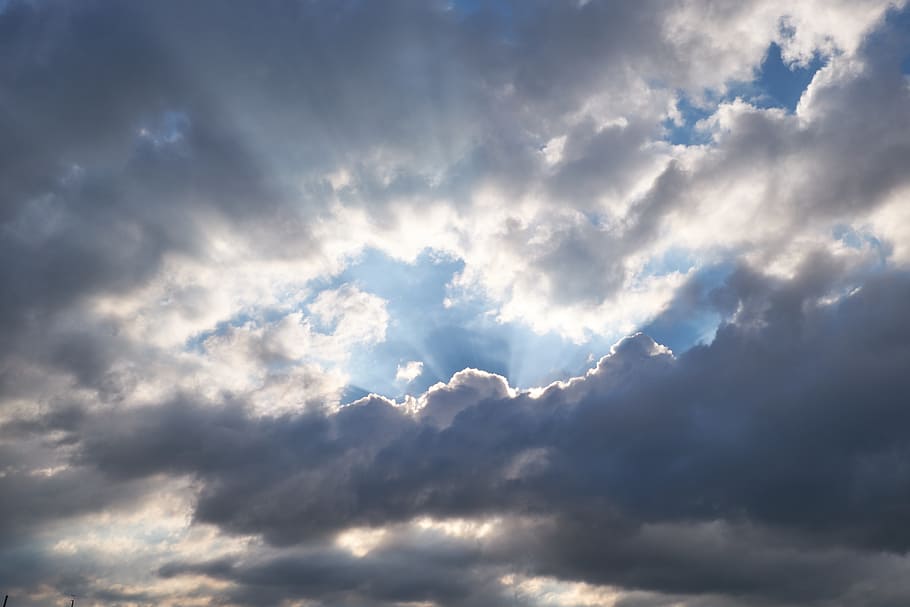 Clouds, Sun, Sunbeam, Nature, Light, sky, brightness, hell HD wallpaper
