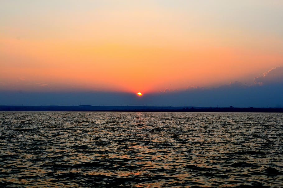 sunset, sunlight, lake, water, summer, nature, sunrise, sky HD wallpaper