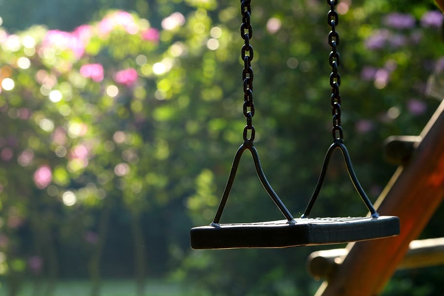 swing, park, playground, focus on foreground, metal, hanging HD wallpaper