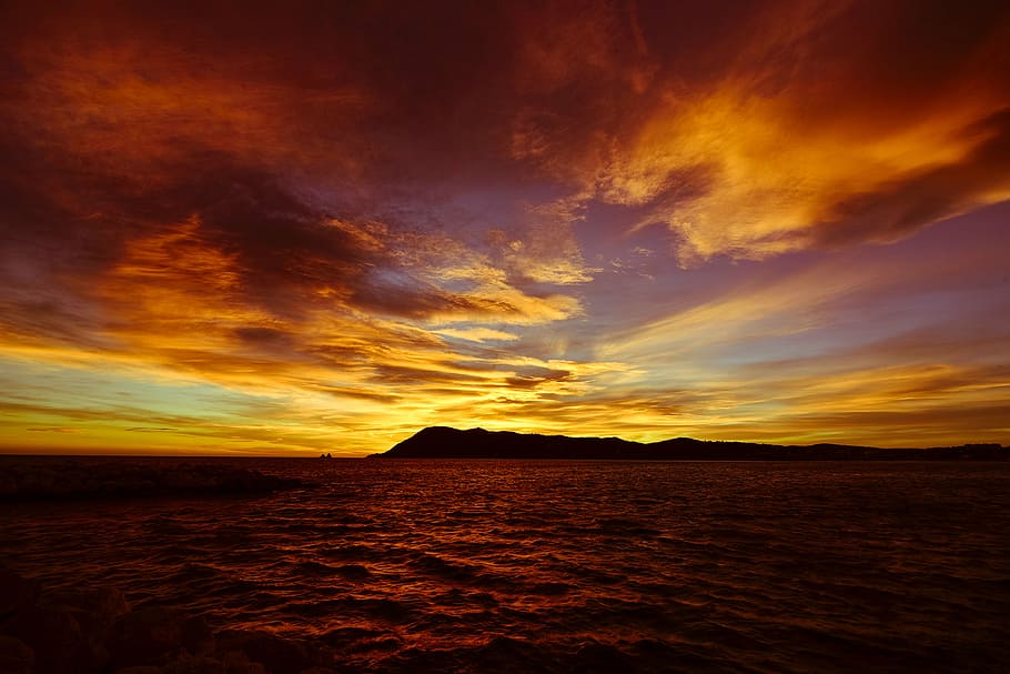 rippling body of water during golden hour, sea, ocean, waves HD wallpaper