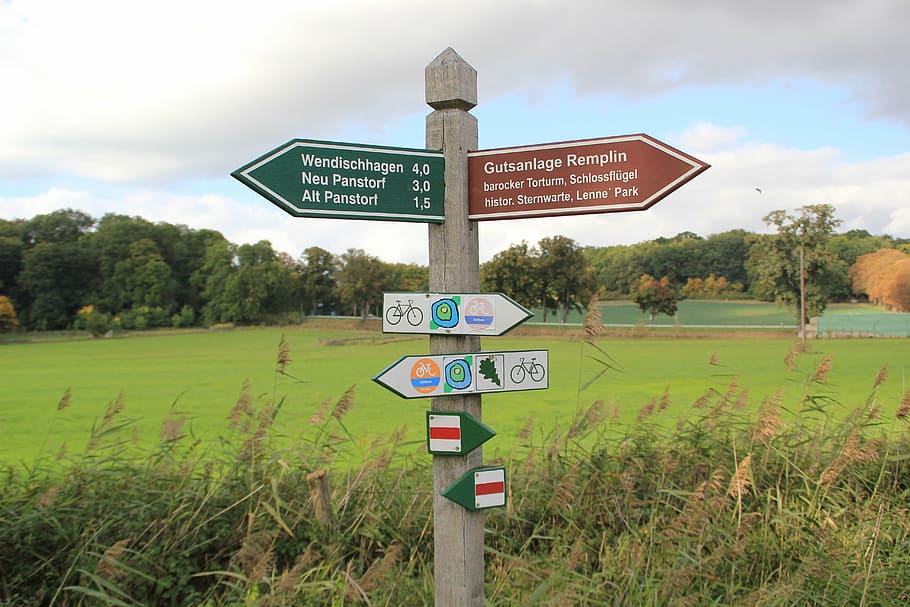 directory, shield, meadow, right, next, way, marking, direction