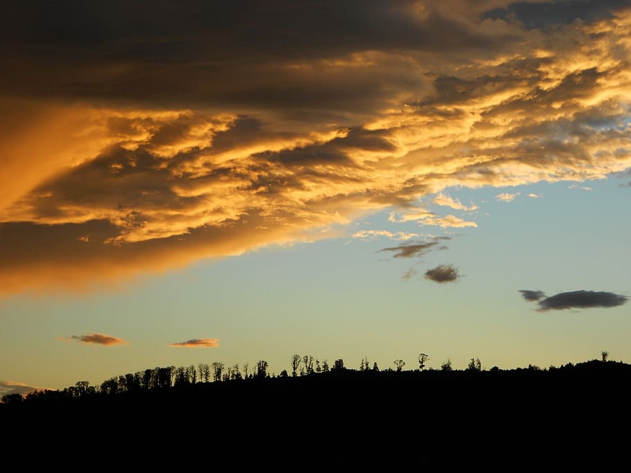 dark clouds, storm clouds, sunset, dramatic, nature, sky, silhouette HD wallpaper