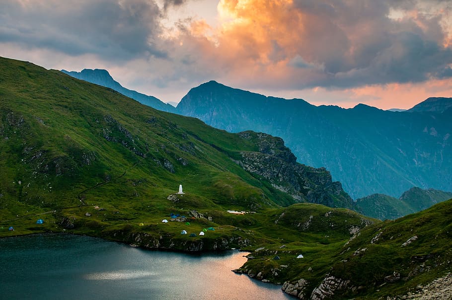 nature, landscape, mountain, clouds, sky, grass, field, travel HD wallpaper