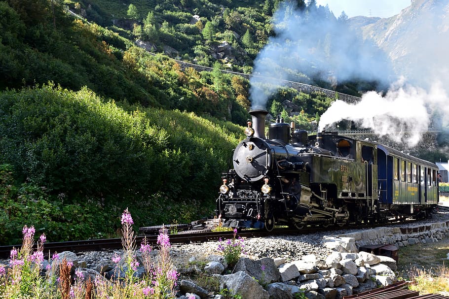 steam railway furka-bergstrecke, gletsch, furka pass, valais, HD wallpaper