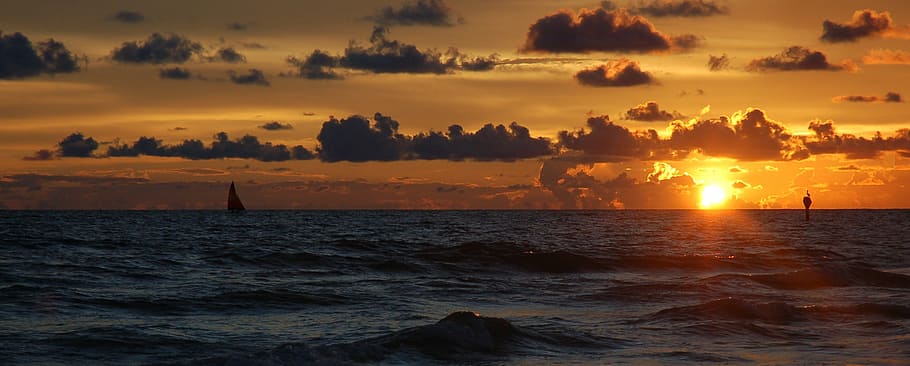 sunset, siesta key, florida, beach, sea, nature, summer, sunlight, HD wallpaper