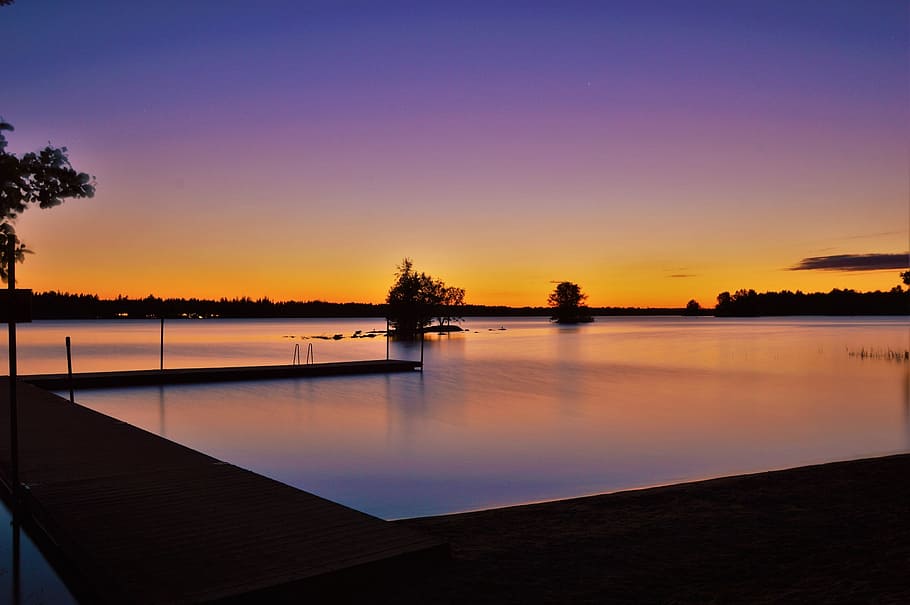 tree, plants, nature, sunset, cloud, sky, water, reflection HD wallpaper
