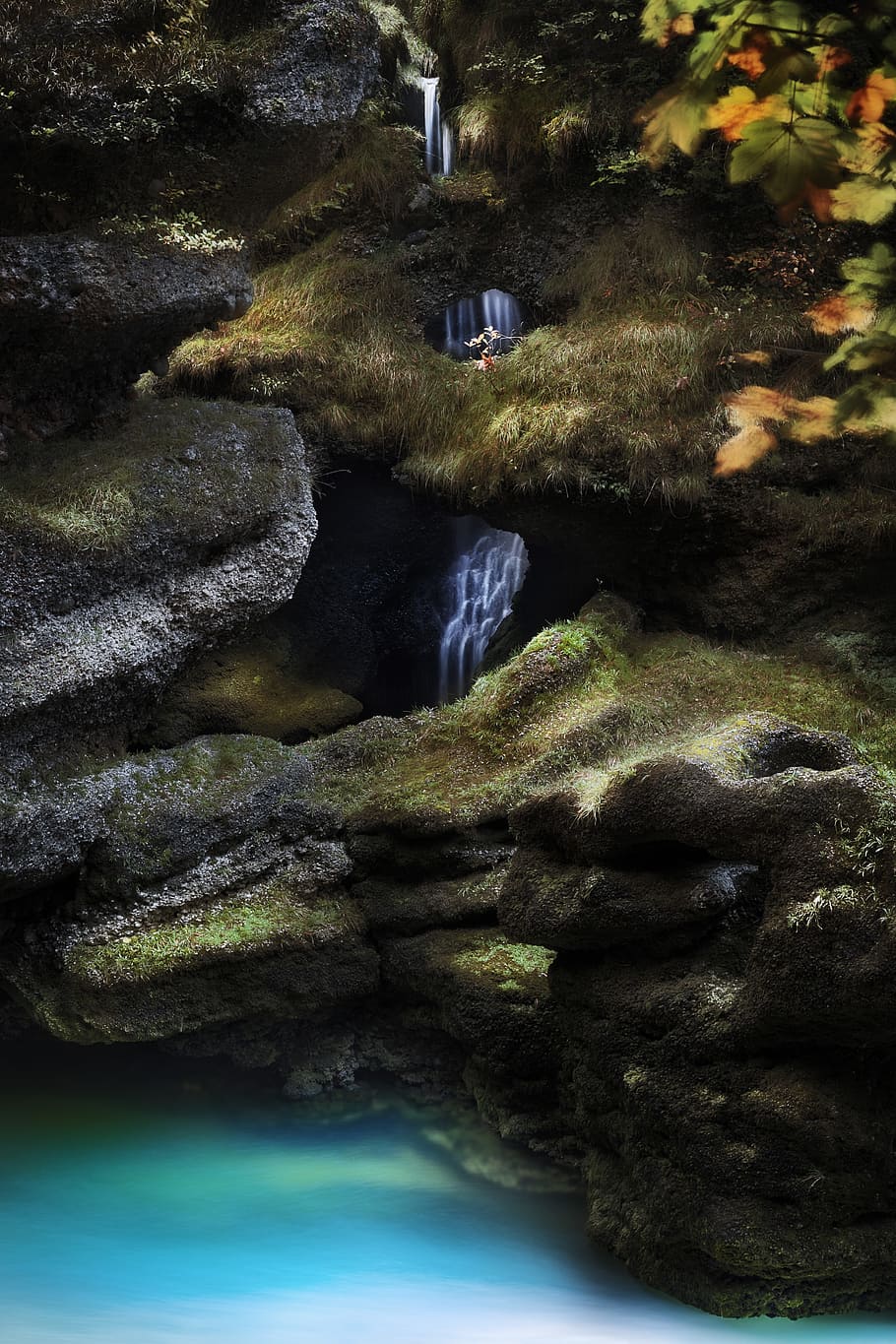 waterfall, traun case, austria, autumn, nature, landscape, forest HD wallpaper
