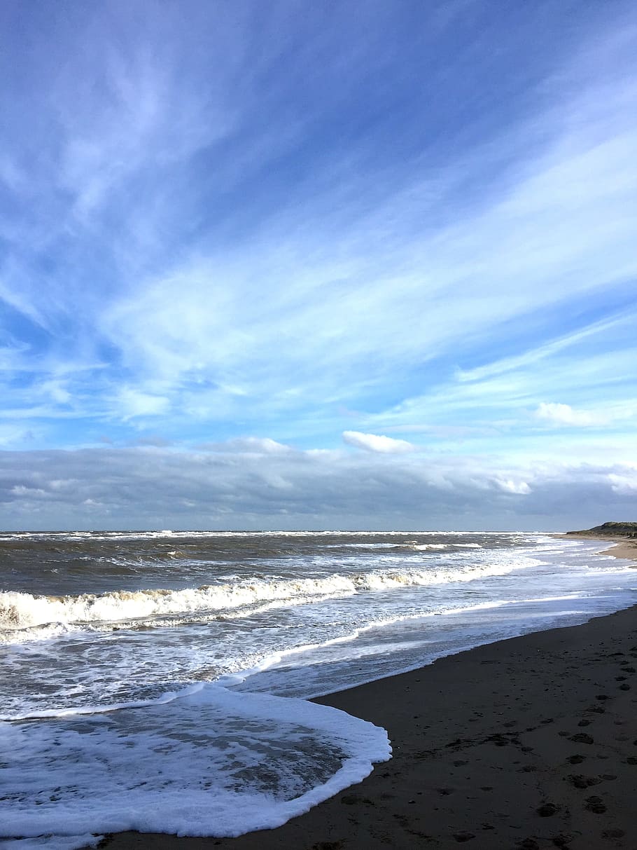 coastal, big sky, ocean, sea, beach, shore, coastline, scenic HD wallpaper