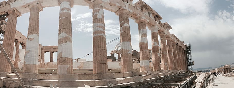 Ruins under construction, landscape photography of concrete column HD wallpaper
