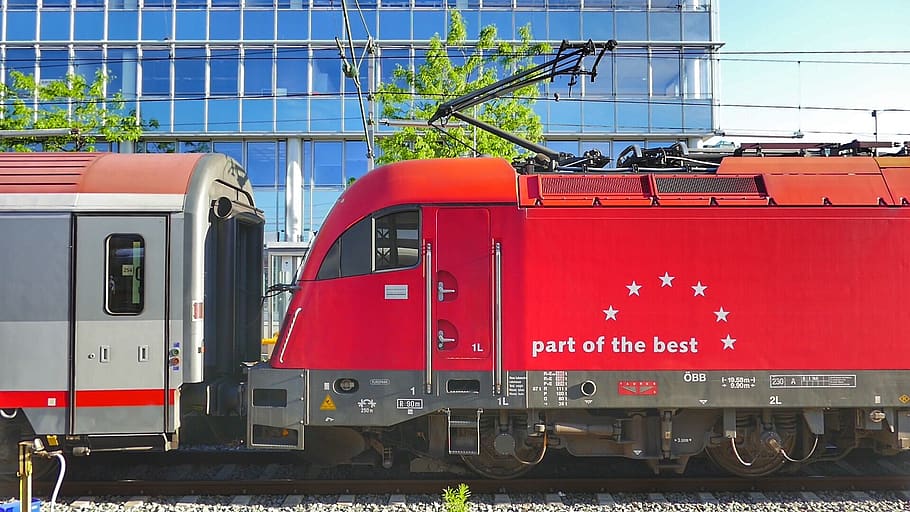 train, railway, transport system, red, land vehicle, transportation HD wallpaper
