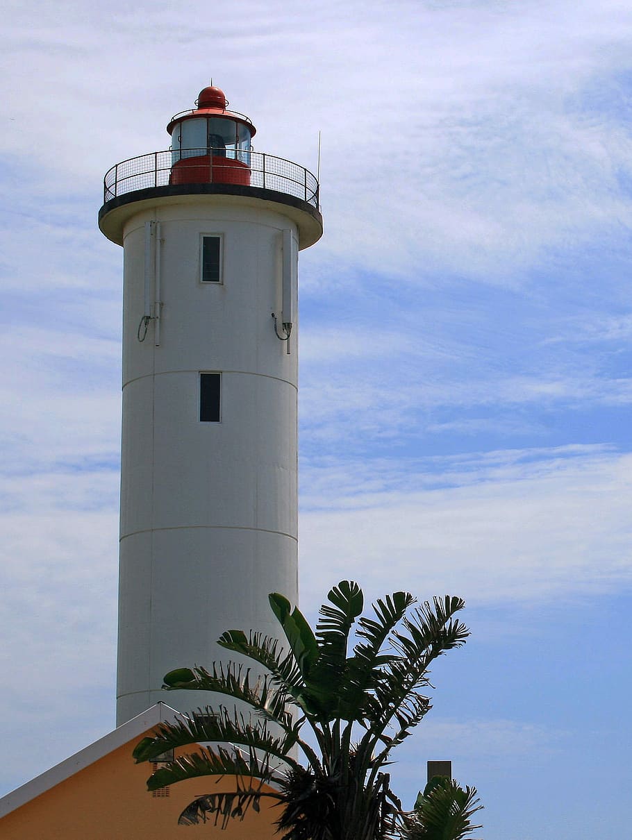 Lighthouse, Nautical, Beacon, White, tall, warning, clouds HD wallpaper