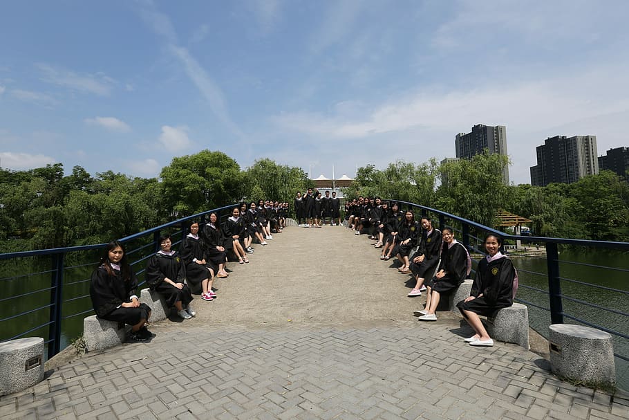 Graduation, University, classmate, in a row, large group of people HD wallpaper