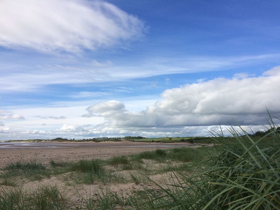 alnmouth, northumberland, cloud, summer, holidays, grass, sand, HD wallpaper