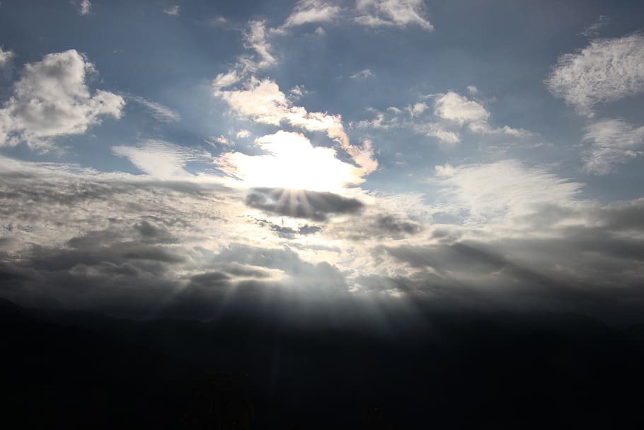 sunshine, white cloud, blue sky, backlighting, cloud - sky HD wallpaper