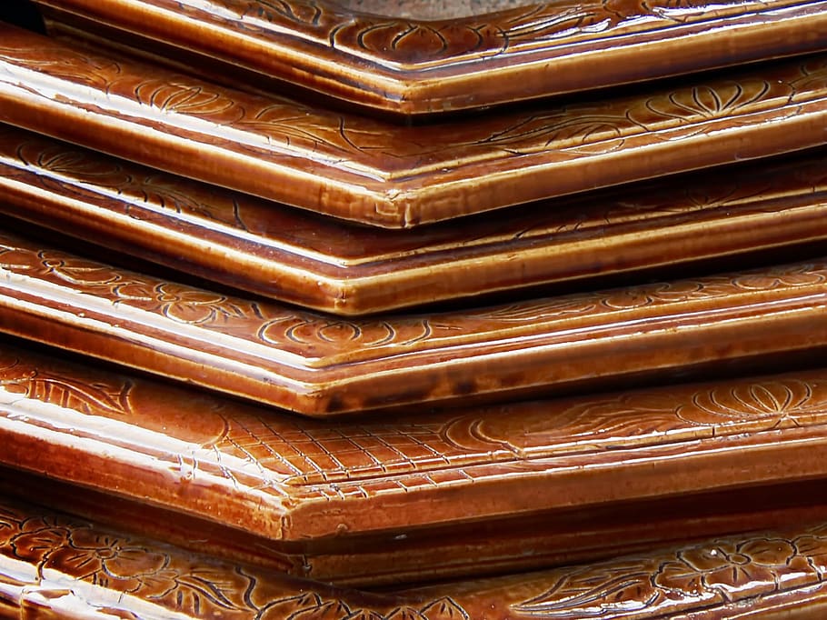 earthenware, tiles, reflections, ceramic, brown, set designer HD wallpaper